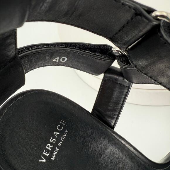 VERSACE Platform Sandals Zoccolo Vitellino T140 EU 40 US 10 Black Leather Heels - Picture 10 of 14